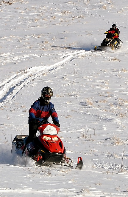 Snowmobile Riding in snow